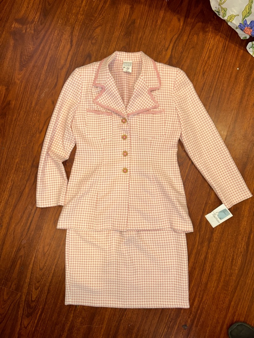 Moda International Pink & White Houndstooth Skirt Set vintage 10-so like a size6